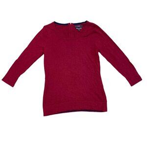 Tahari Wool Sweater Top Women's Size Large 100% Extrafine Merino Wool 3/4 Sleeve